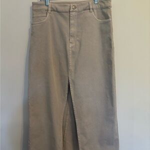 Beige Midi Skirt with Front Slit